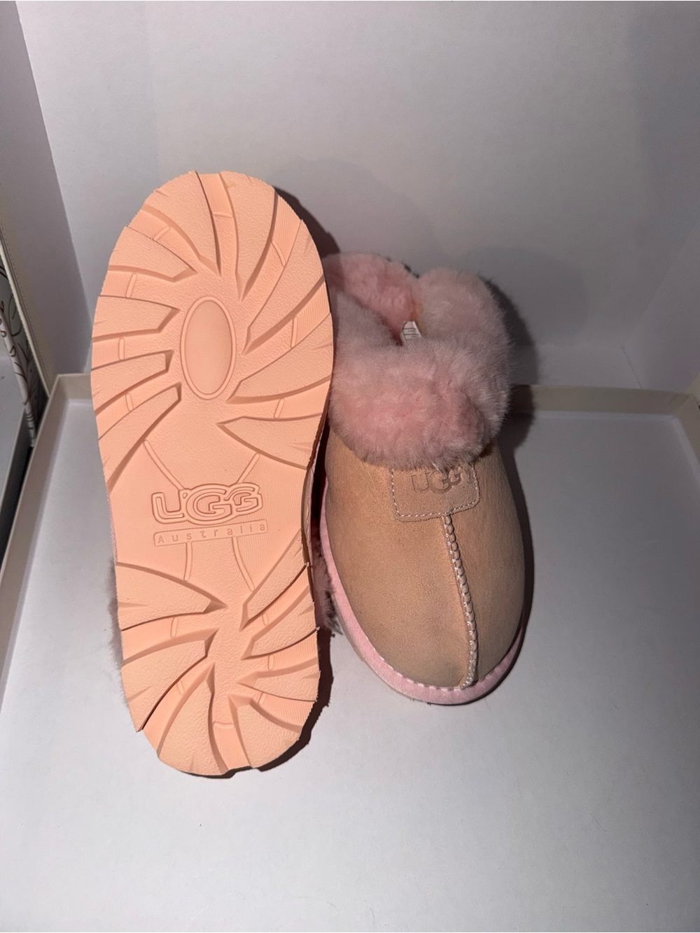 UGG Peach-Pink Suede Shearling Clog